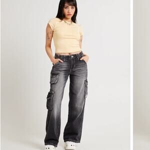 BDG Urban Outfitters Y2K Low Rise Wide Leg Black Cargo Jeans
